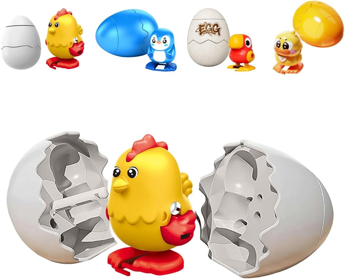 Boom Eggs, Wind-Up Surprise Egg, Rotate to Hatch Walking Animal Toy, Reusable Clockwork Surprise Eggs, Fun Easter Party Favors, Gag Gifts for Kids (Yellow-a)