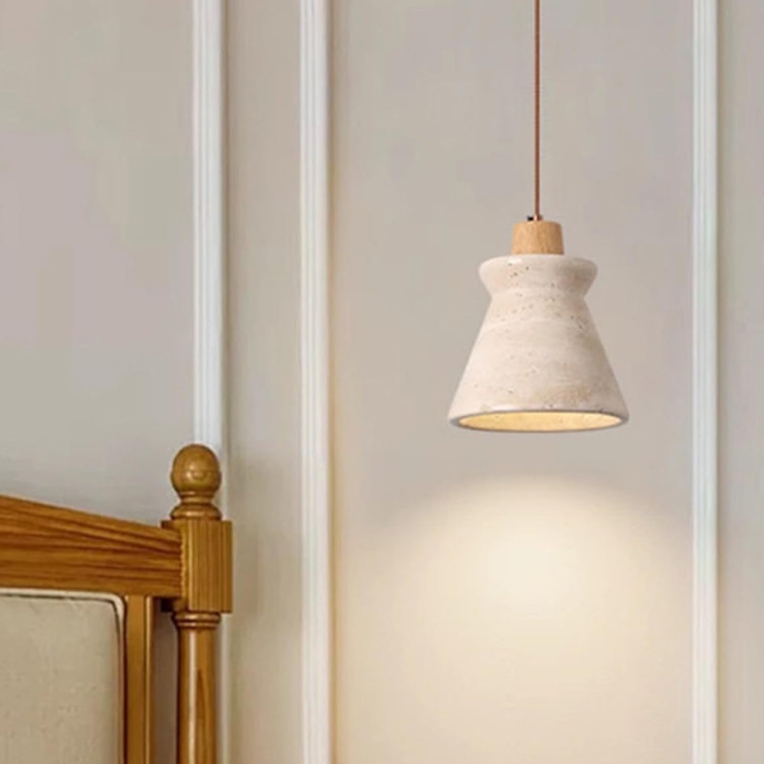 Lampada a sospensione in travertino con lampada a