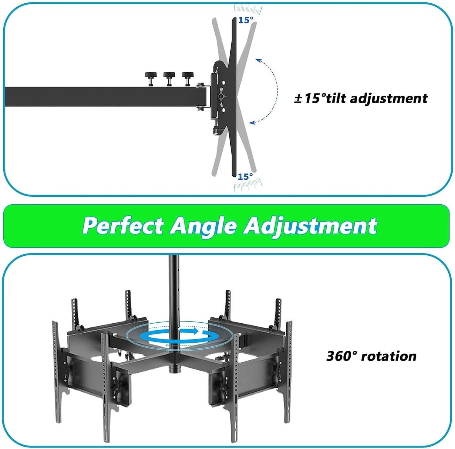 TV Ceiling Mount Bracket - 4 Sided TV Ceiling Mount - Adjustable Tilt and Swivel TV Ceiling Mount,360 Degree Rotating LCD TV Frame,for 30-50 Inch TVs,4 Movement Flat/Curved Sc