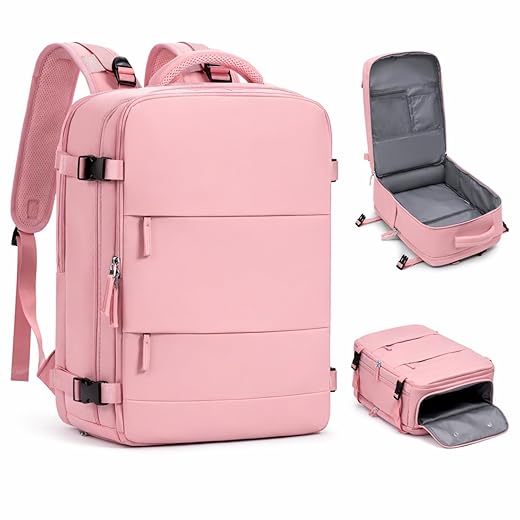 Mochila Viagem Viral Impermeável Feminina Bagagem de Mão Compartimento p/Notebook Sapato USB Bolso para Objetos Úmidos - Rosa