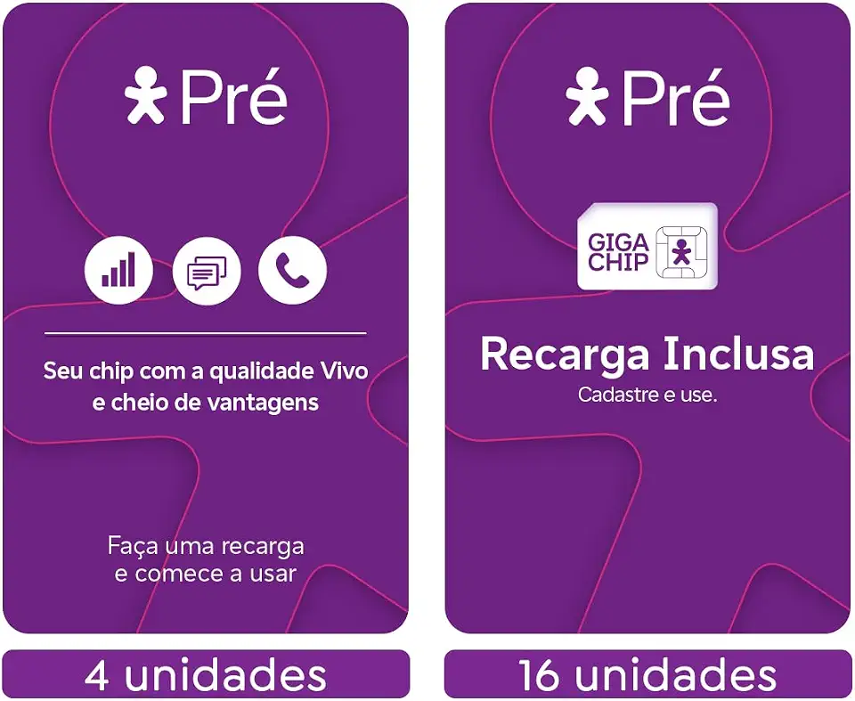 Chip Vivo Pré Kit 20: 4 sem recarga + 16 c/ $10 Recarga