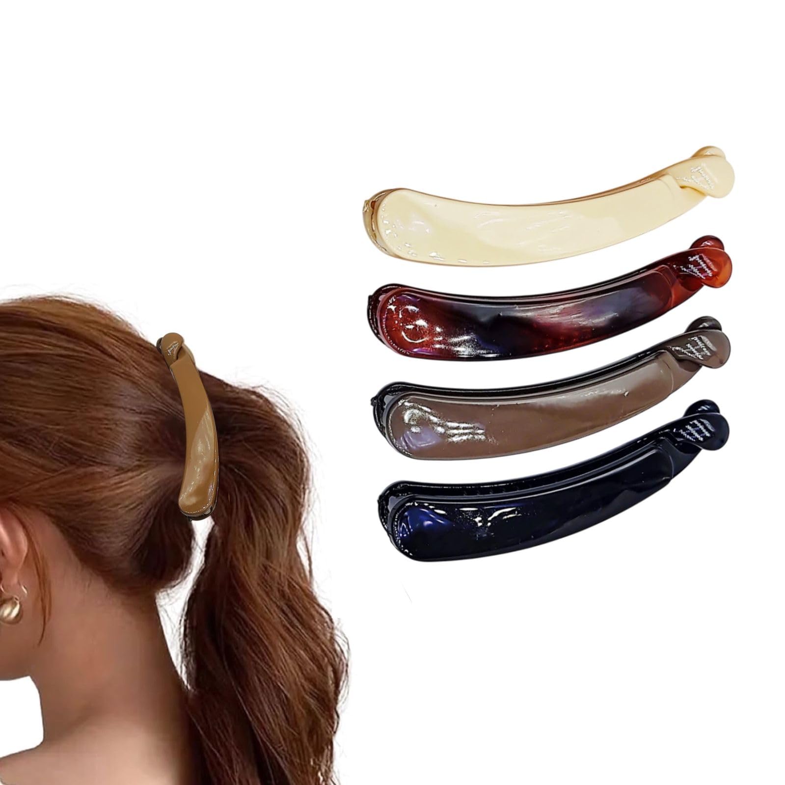 HONEY ACCESSORIES-PACK OF 4PCS Women Classic Banana Hair Clip, Ponytail Holder Grips Clamp Accessory, Simple Retro Hair Barrettes for Women and Girls (Design 2)-image-23