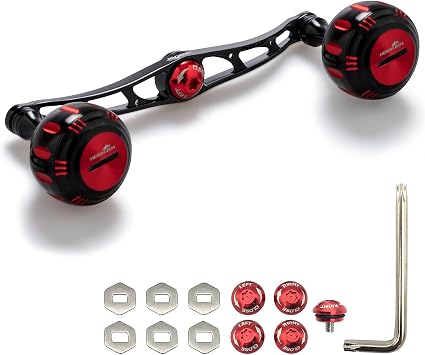 HEIGHTEN 130mm Fishing Reel Handle for Shimano Daiwa Abu Garcia Penn Kastking Lews Baitcasting Reel Power Crank Accessory 130mm Handle 35mm Knob - Black & Red 0056