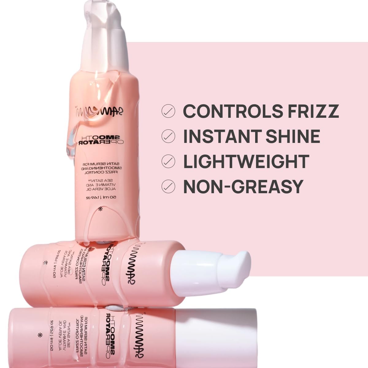 Hair Serum for Dry Frizzy Hair 1.69 fl. oz. | Frizz Free And Shine Restoring Serum | With Sea Satin, Aloe Vera Oil And Vitamin E | Great Smelling, Non-Greasy | Vegan And Sulphate-Free