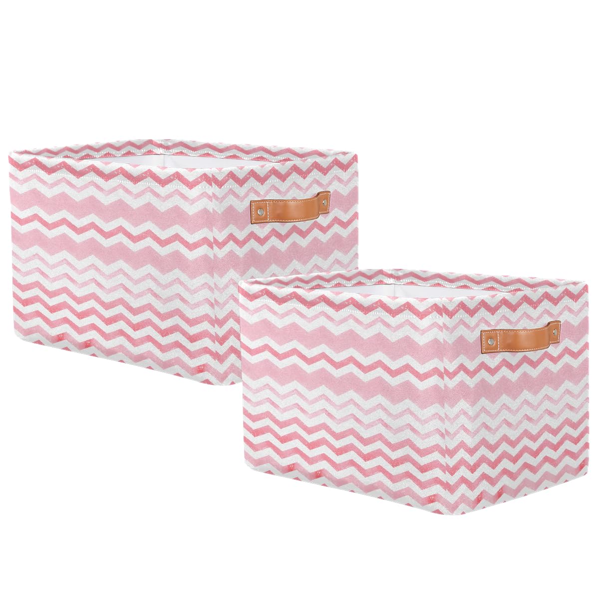 Mexpekil Cesta de almacenamiento con rayas en zigzag rosa, caja de almacenamiento de juguetes para niños, plegable, organizador de tela para estantes, cesta de regalo grande con asas, 2 piezas