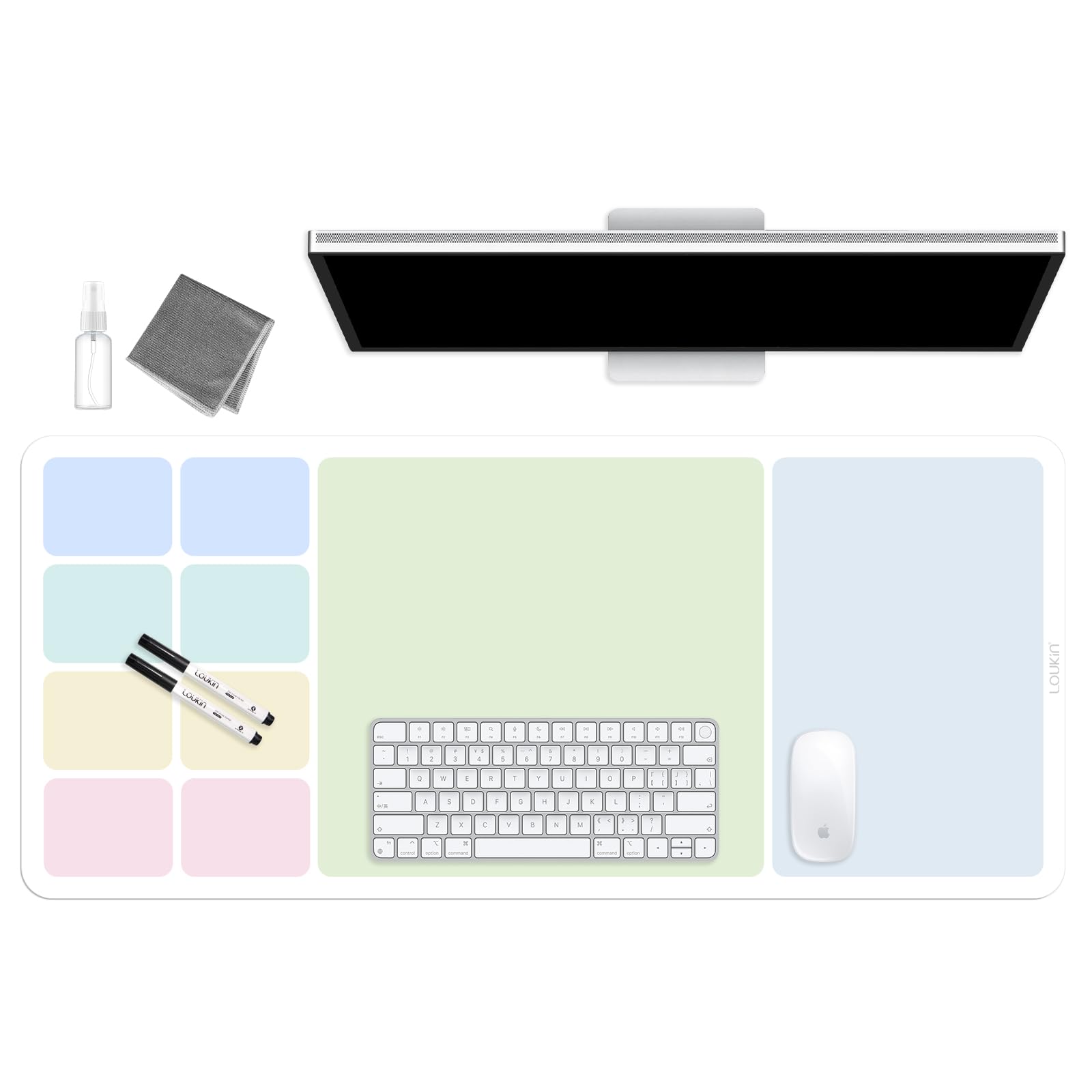 LOUKIN Tapis de bureau effaçable à sec, tapis de souris, tableau blanc d'écriture, protecteur de bureau antidérapant pour bureau, maison, école (comprend 2 marqueurs effaçables à l'eau et un chiffon