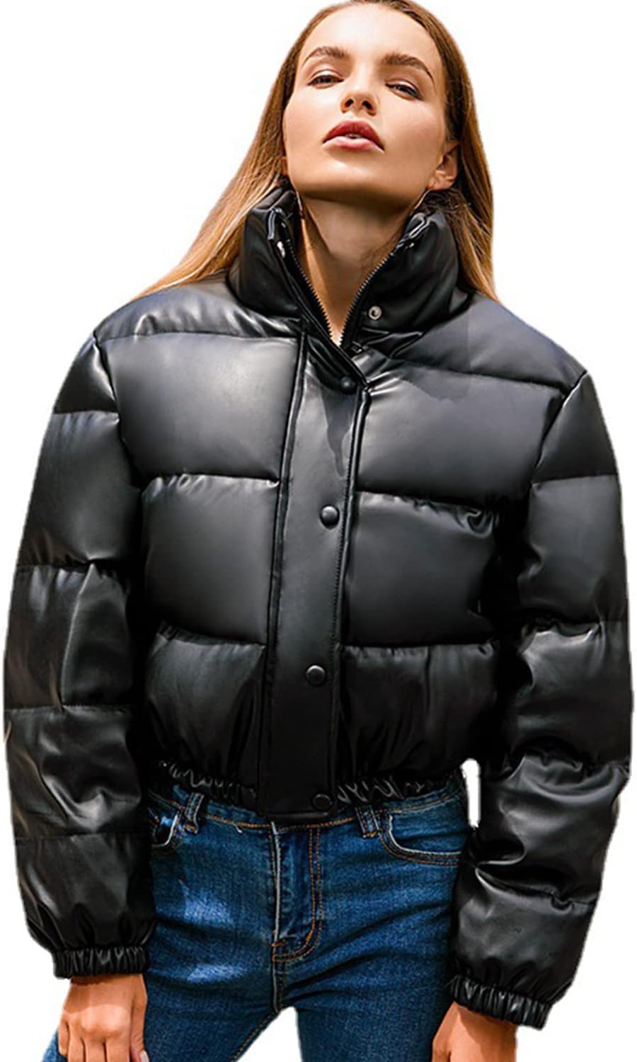 Winter Women Faux Leather Puffer Jacket Baggy Crop Kuwait Ubuy
