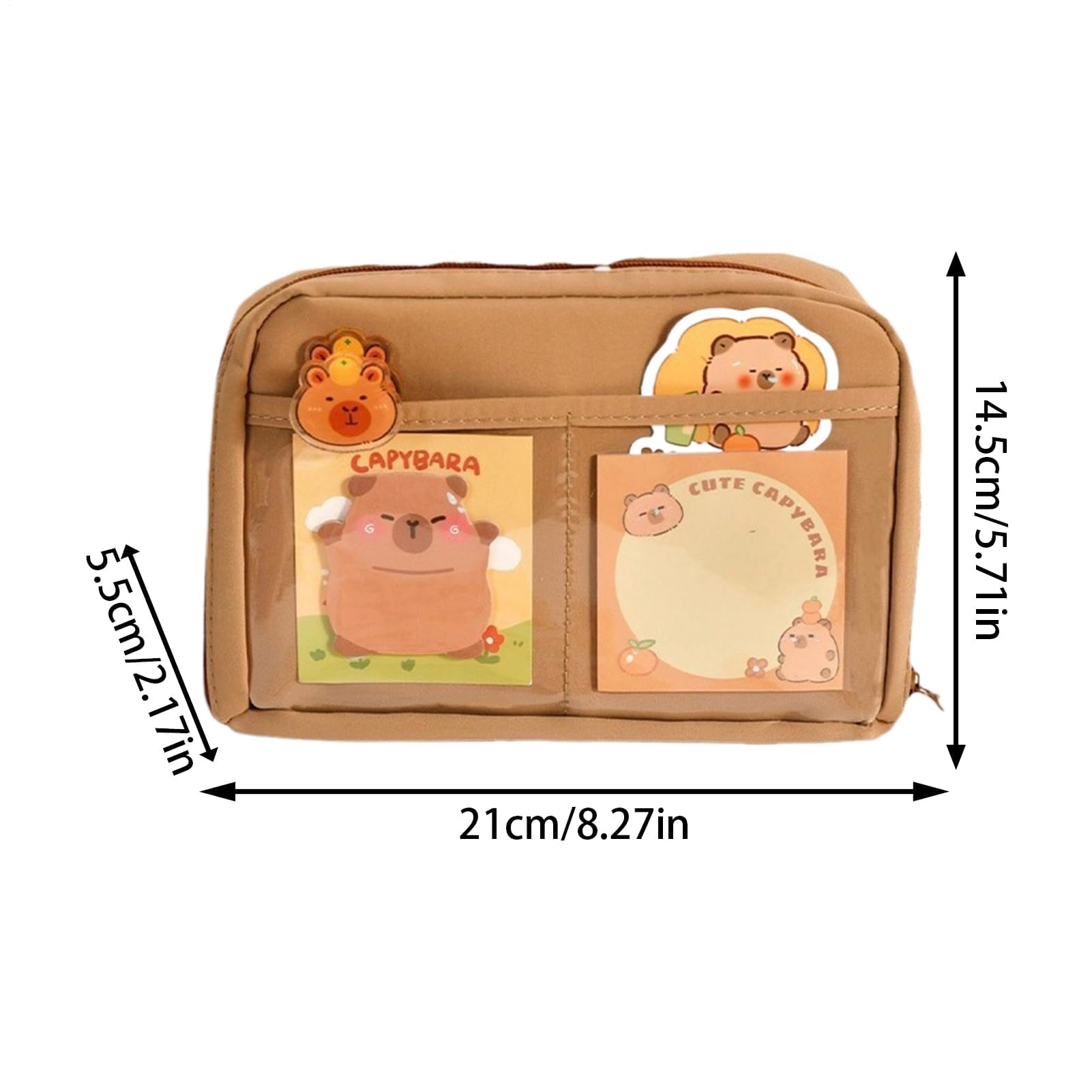 Capybara - Set di cancelleria con ampia apertura, grazioso organizer per matite per studenti, materiale scolastico per ragazzi e ragazze, con gomma, penne a sfera, adesivi, spilla, righelli, note