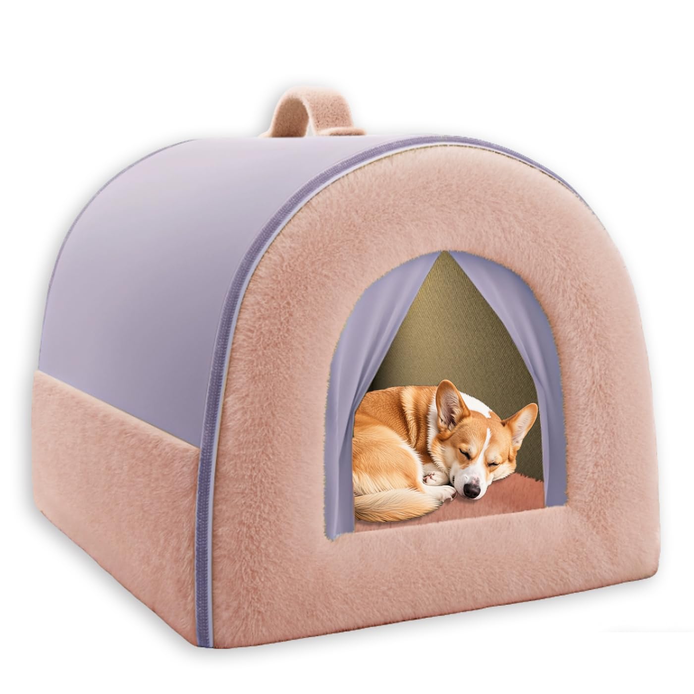 Extra Large Dog Bed House,Cozy Dog House Indoor Plush Pet Cave Bed Crate Mattress Non-Slip Bottom Pet Beds with Removable Cushion for Indoor Pets (L-56 * 43 * 43CM,Purple-B)