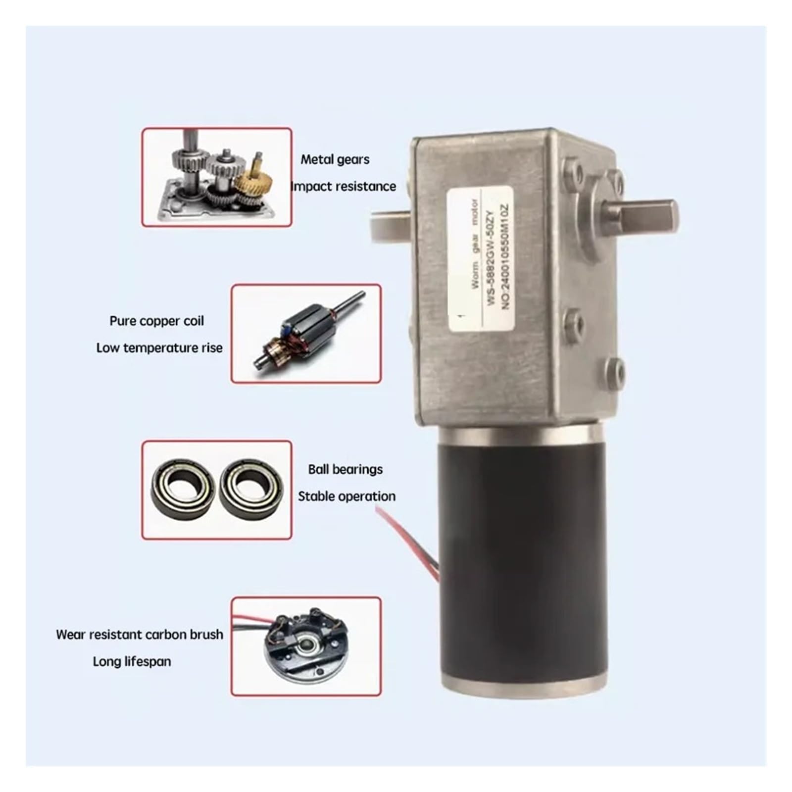 5882-50ZY - Motor de engranaje helicoidal de doble eje cepillado 12 V 24 V, velocidad ajustable hacia adelante y hacia atrás 1.5 RPM ~ 295 RPM para máquina de freír (20 rpm, 12 V y soporte)