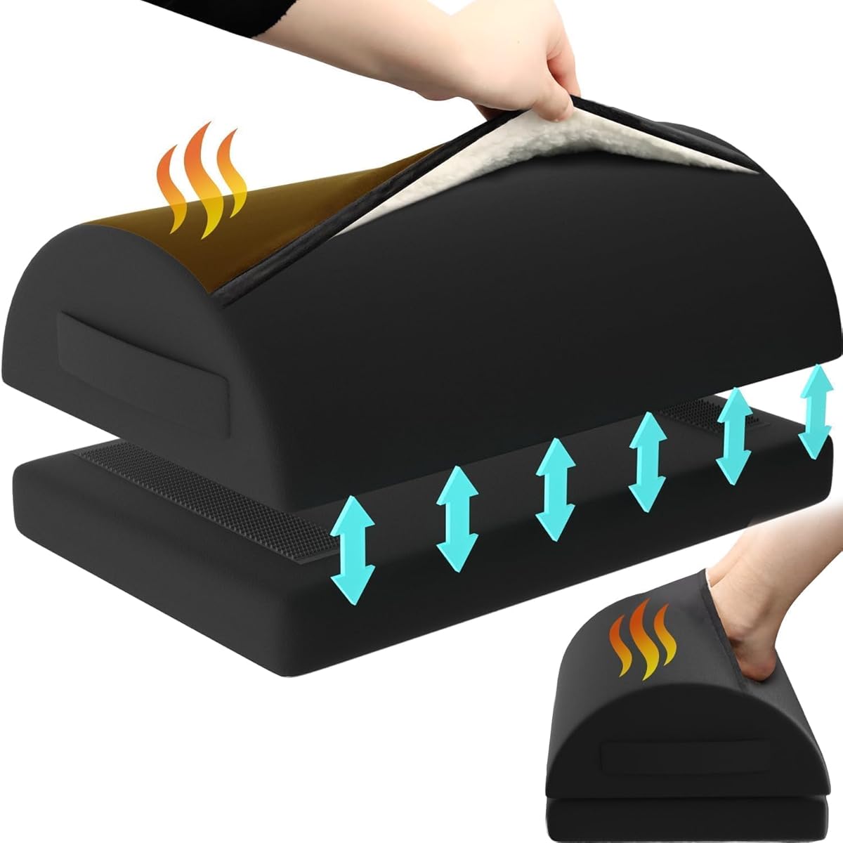 Foot Rest for Under Desk at Work, Adjustable Footrest for Office Chair & Gaming Chair,Ergonomic Footrest Pillow Desk Foot Stool with Washable Cover for Home, Airplane, Travel (Black)