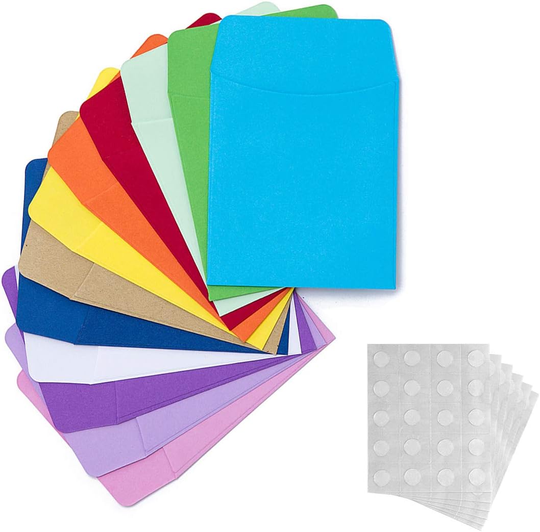 120 Pieces Small Envelopes Library Card Non-Adhesive Packets Envelopes with 120 Pieces Adhesive Double Sided Glue Points for School, Library, Office Task Trackers and Gift Tag