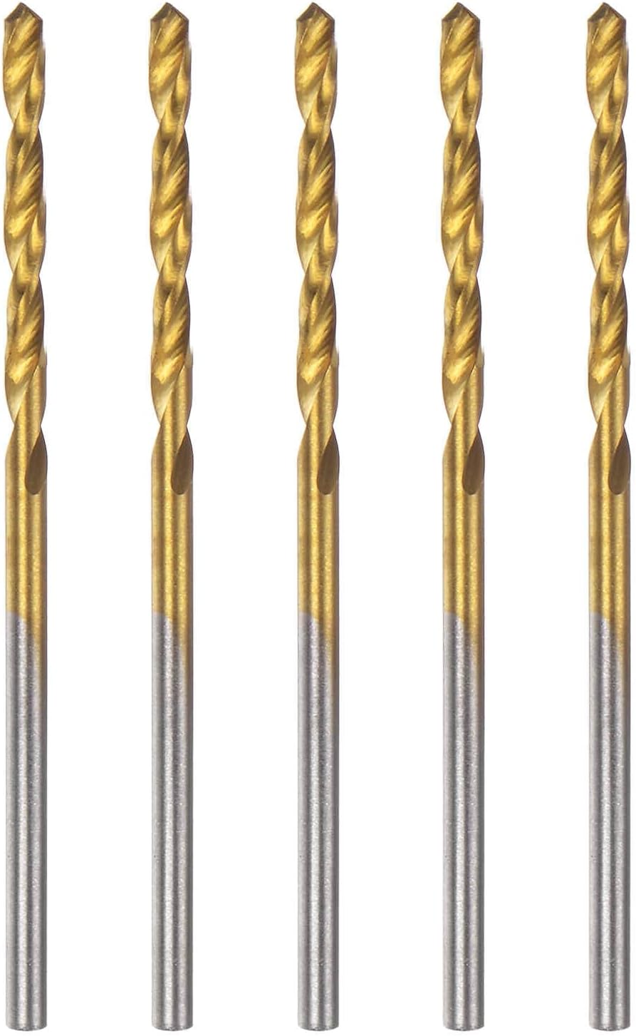 HARFINGTON 5pcs Brad Point Drill Bits 2mm(5/64") Dia HSS4241 Straight Round Shank Metric Brad Point Spiral Twist Drill Bits for Carpenter Woodworking Plastic Rubber, Golden