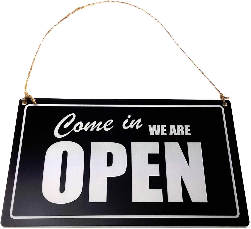 Open/Closed, Shop Door Sign - Black and White, Engraved, Reversible, Double Sided, hanging sign