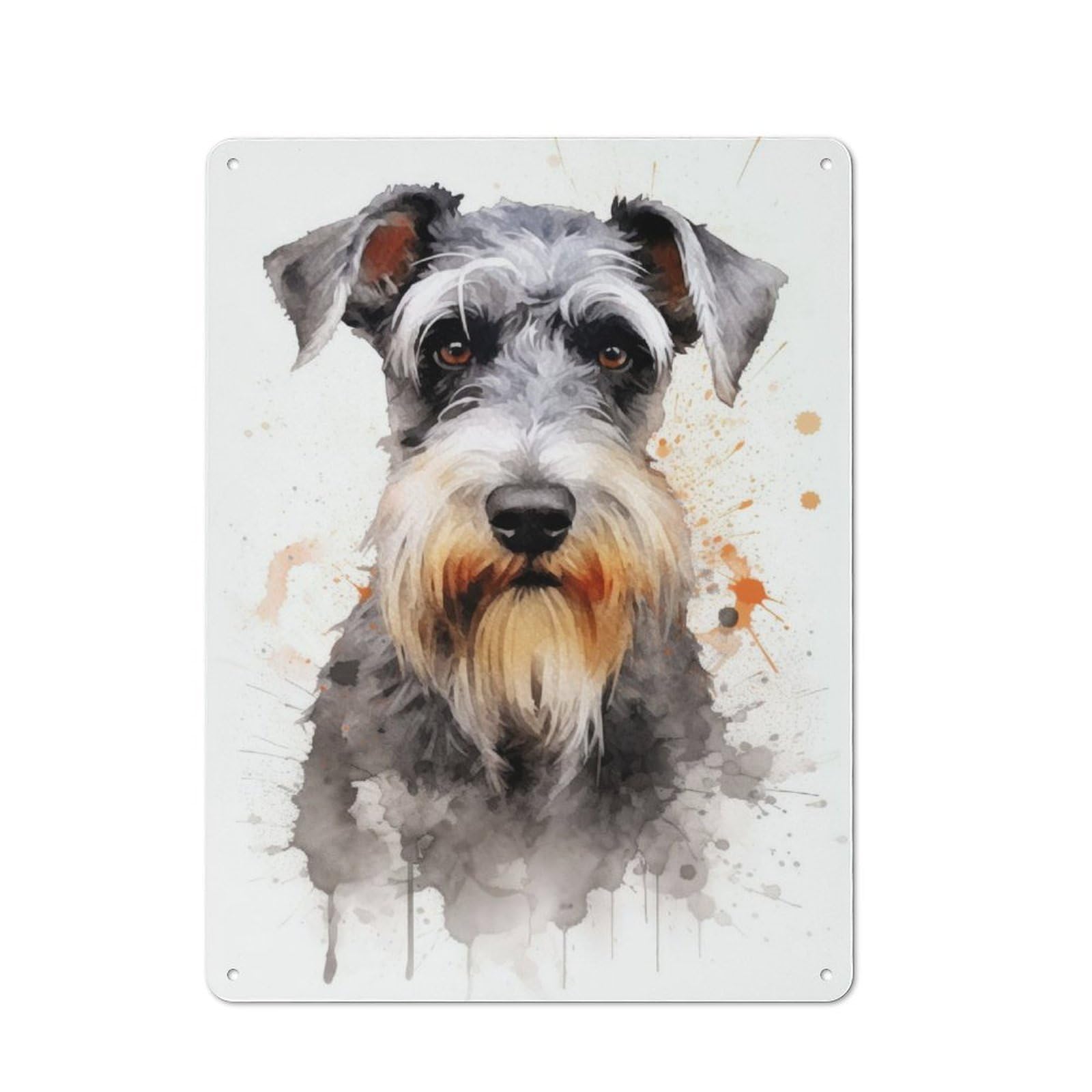 Junmoney Schnauzer Watercolor Dog Tin Wall Plaque 40X30cm With For Bar Or Restaurant, Autumn Wall Decor For Hospitality Decor Collectors