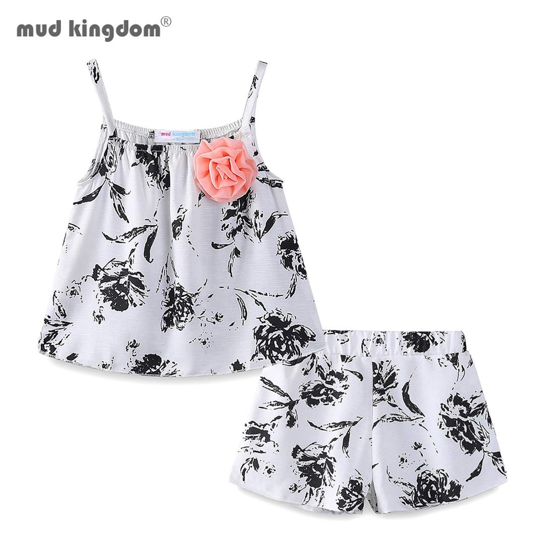 Dziewczęcy casualowy bawełniany T-shirt + zestaw szortów letnie kwiatowe topy i krótkie 2-częściowy zestaw różowy 7t, różowy, 7T, różowy, 7T