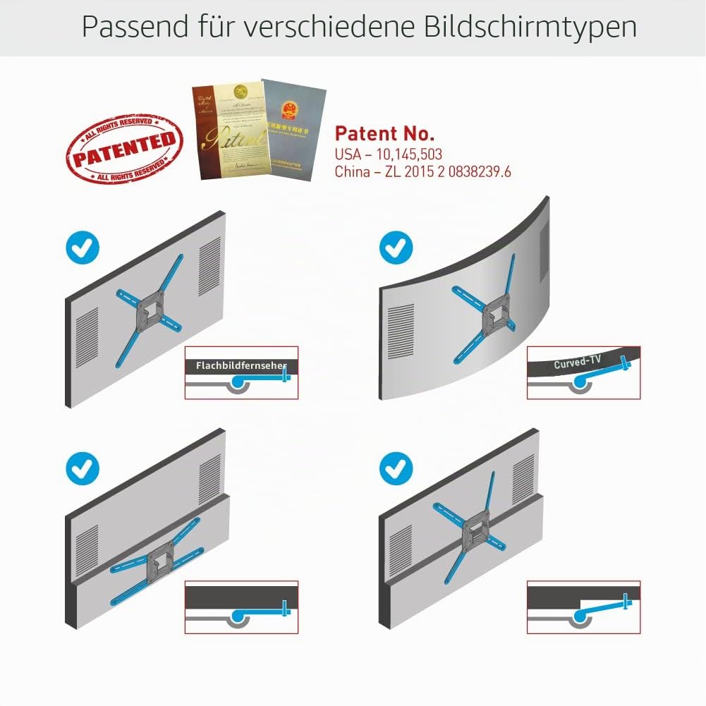 Barkan 1 Meter lang TV Wandhalterung, 13 - 90 Zoll Doppelarm, Schwenkbar / Vollbewegung flach & Curved Fernseher Halterung, hält bis 60Kg, Extra stabil, 104cm, für LED OLED LCD, Max. VESA 600x400