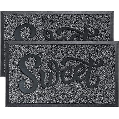 Front Door Mat Welcome Mats 2-Pack - Indoor Outdoor Rug Entryway Mats for Shoe Scraper, Ideal for Inside Outside Home High Traffic Area, Sweet Design 30 Inch x 18 Inch