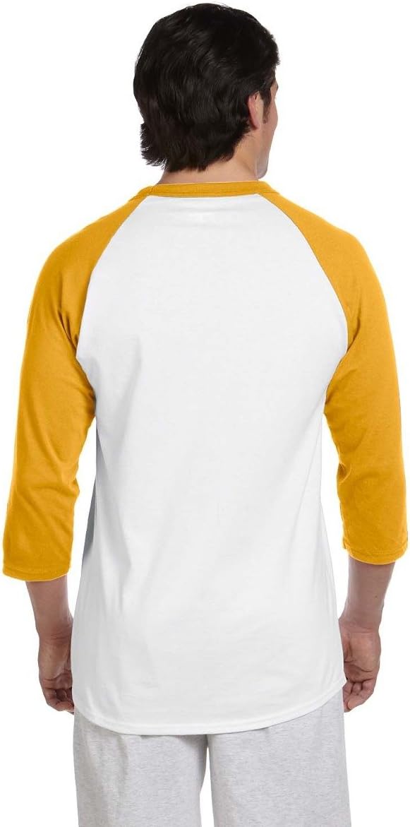 Champion Men's Raglan Baseball T-Shirt Small White/C Gold