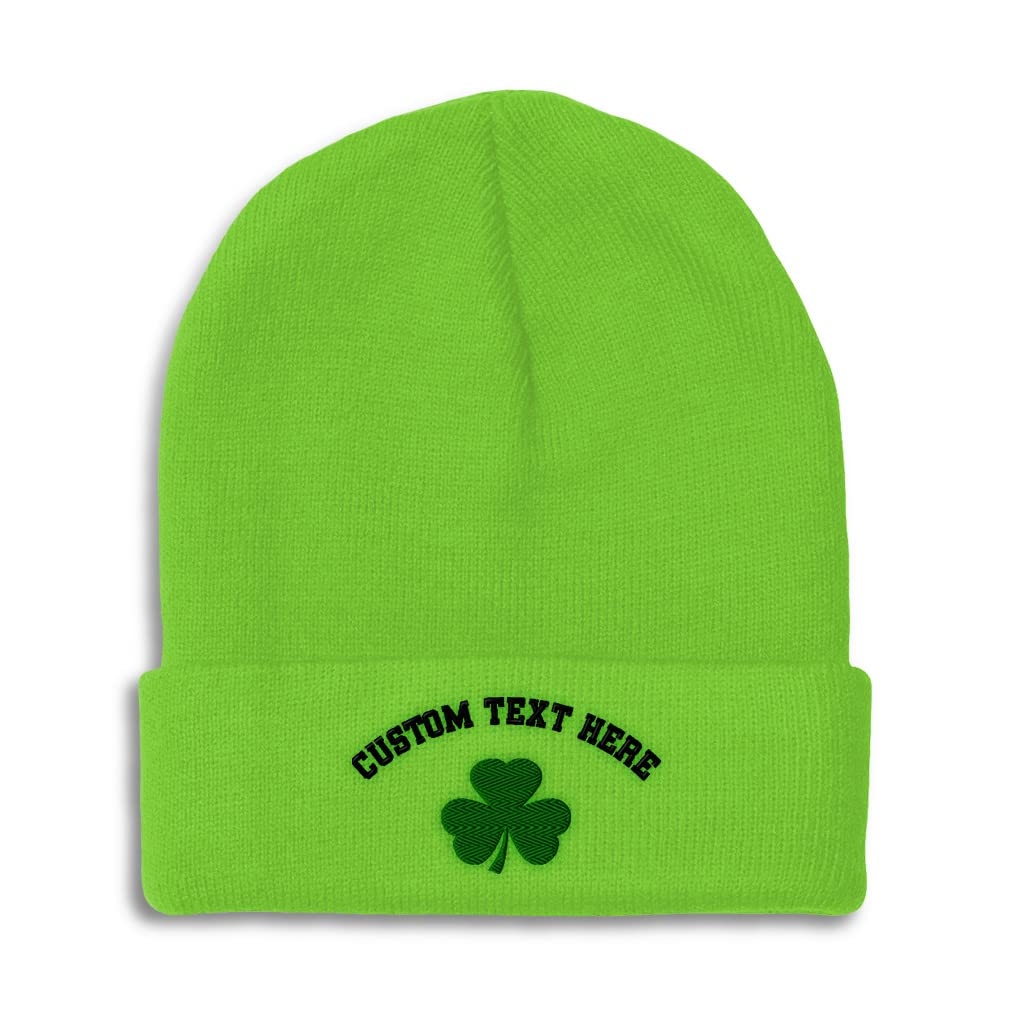 Custom Beanies for Men Shamrock Irish Ireland St Patrick's Skull Cap Winter Hats for Women Acrylic 1 Size Lime Personalized Text Here