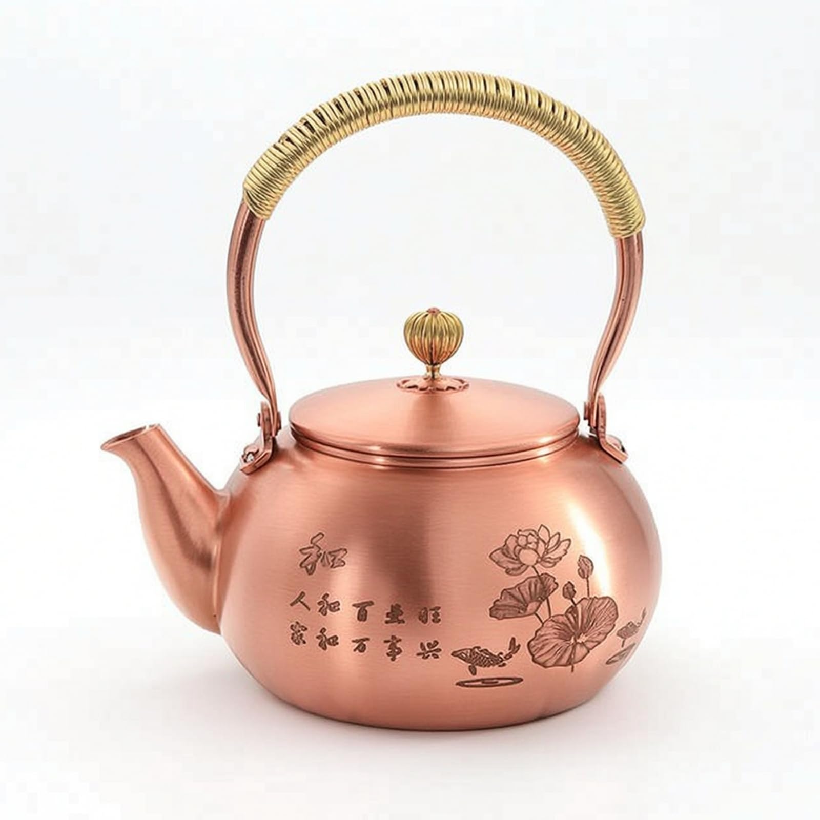 Tetera con Asa Tetera Cobre Portátil Menaje para Aficionados l Té Té, 1200ml, Flor De Loto