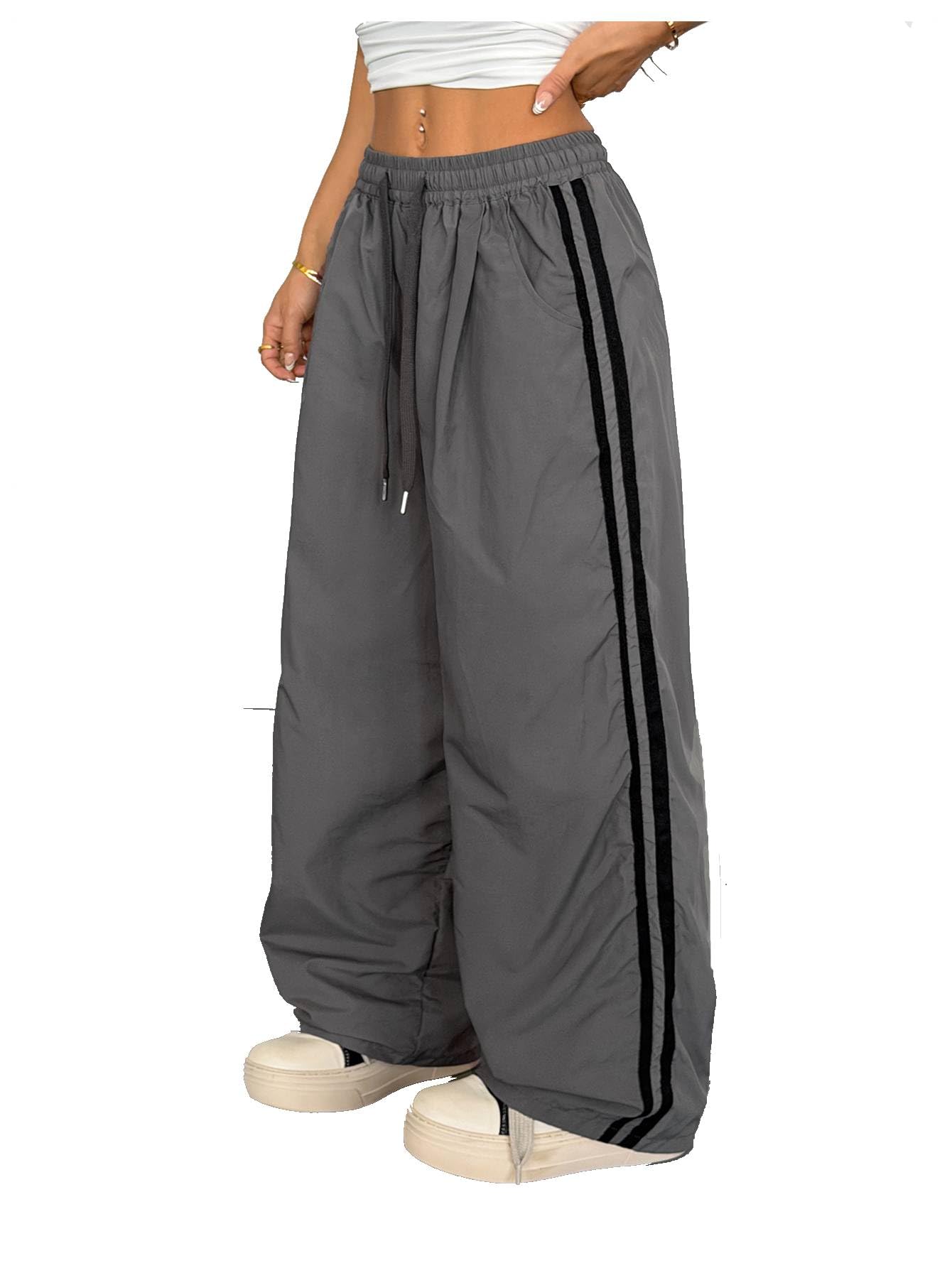 SHENHE Womens Y2k Baggy Track Pants Wide Leg Side Striped Drawstring Workout Casual Pants
