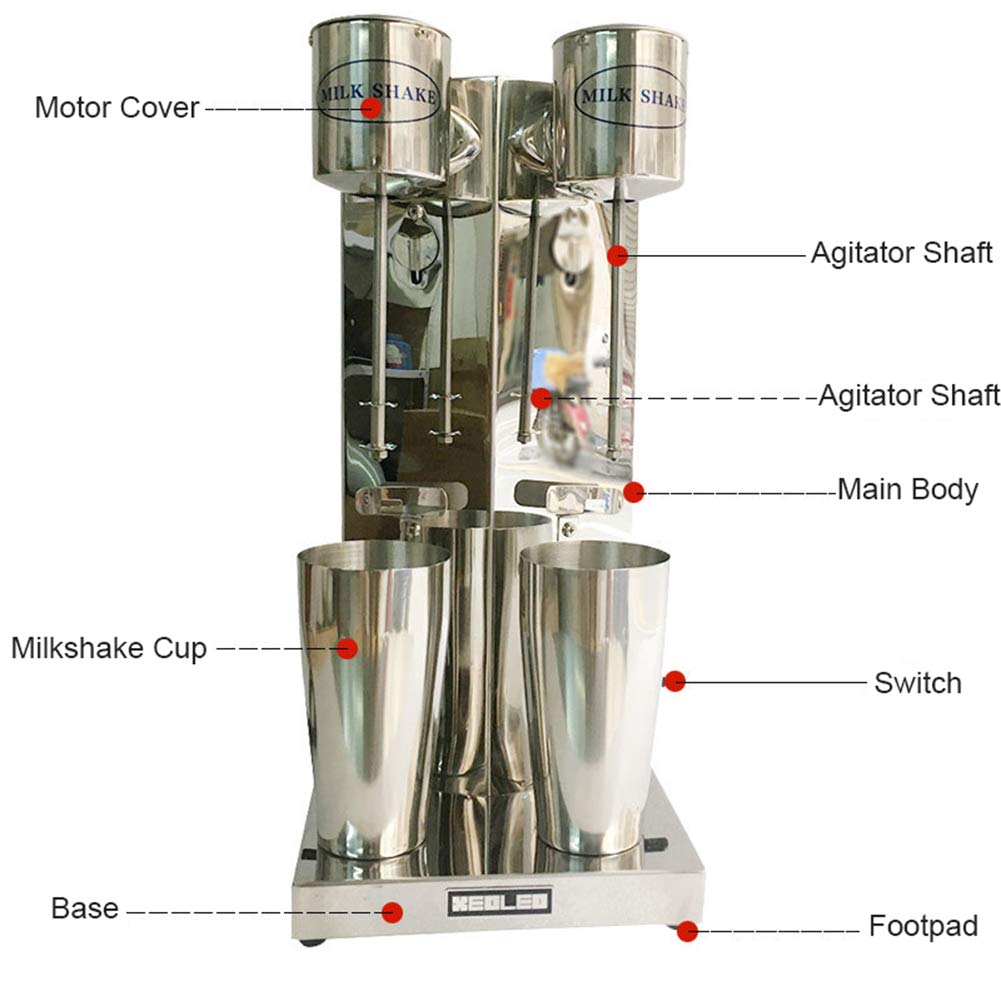 TFCFL Double Heads Milk Shaking Maker, Commercial Stainless Steel Electric Silent Milk Shaker Machine 18000RMP High Speed for Drink Mixer 110V (Silver)