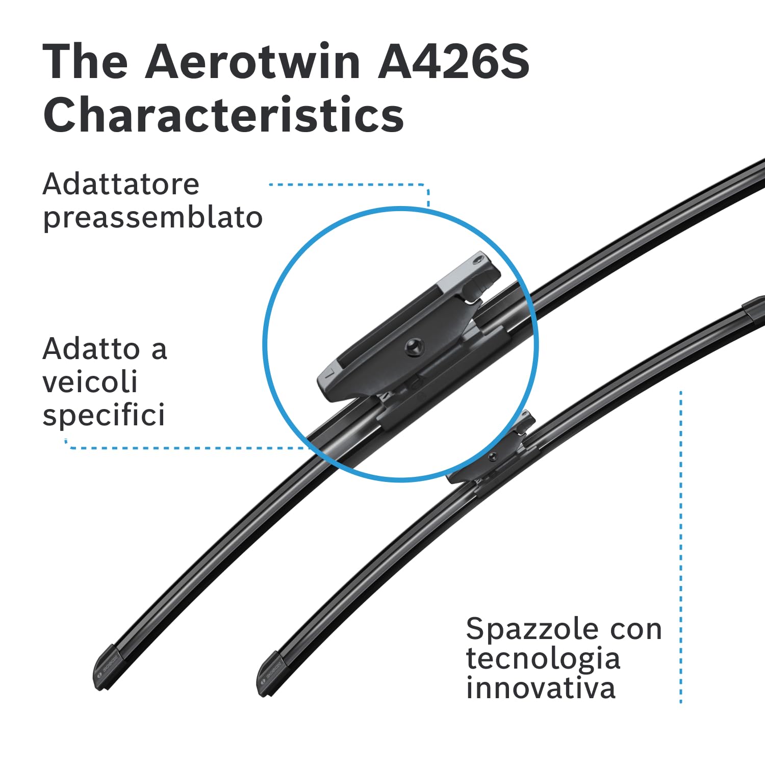 Spazzola Tergi Bosch 3397007426 Aerotwin per Citroën Fiat Peugeot