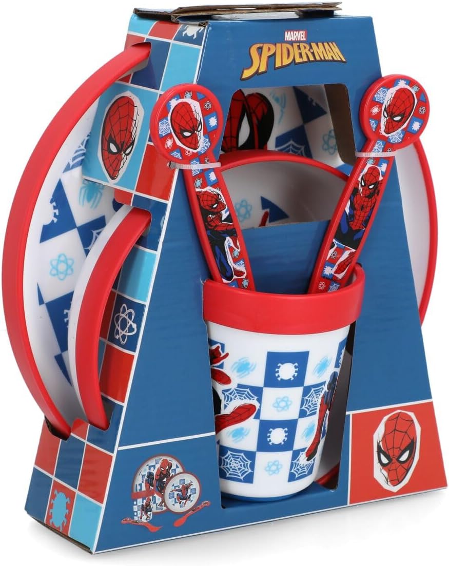 Stor 5-Piece Microwave Safe Plastic Premium Bicolor Spiderman Dinnerware Set Multicolor