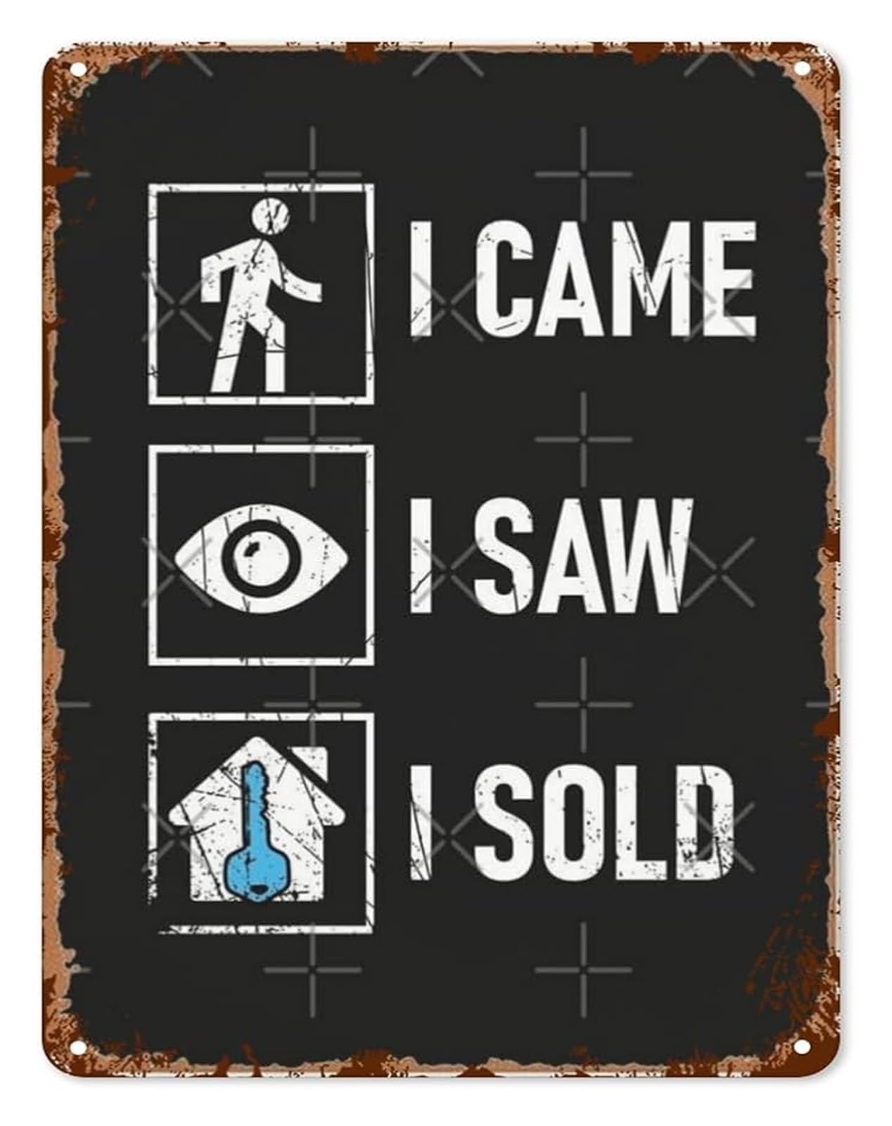 FNYUVNFAF Rustic Metal Sign I Came I Saw I Sold Realtor Real Estate Retro Funny Plaque for Kitchen Garage Yard Cafe 8 X 12 in