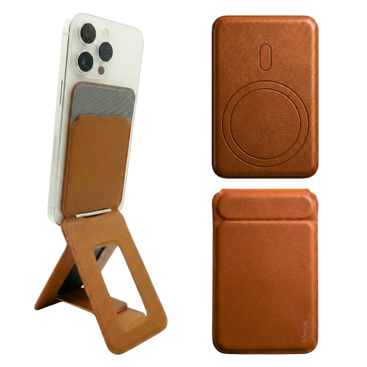 SkynUp Handy Magnetic Wallet with Built-in Stand Tripod Stand | Strong Magnets | Holds 3+ Cards | Magsafe Wallet Compatible with iPhone 17/16/15/14/13/12/Pro/Pro Max/Plus Series (Saddle Brown)-image-23