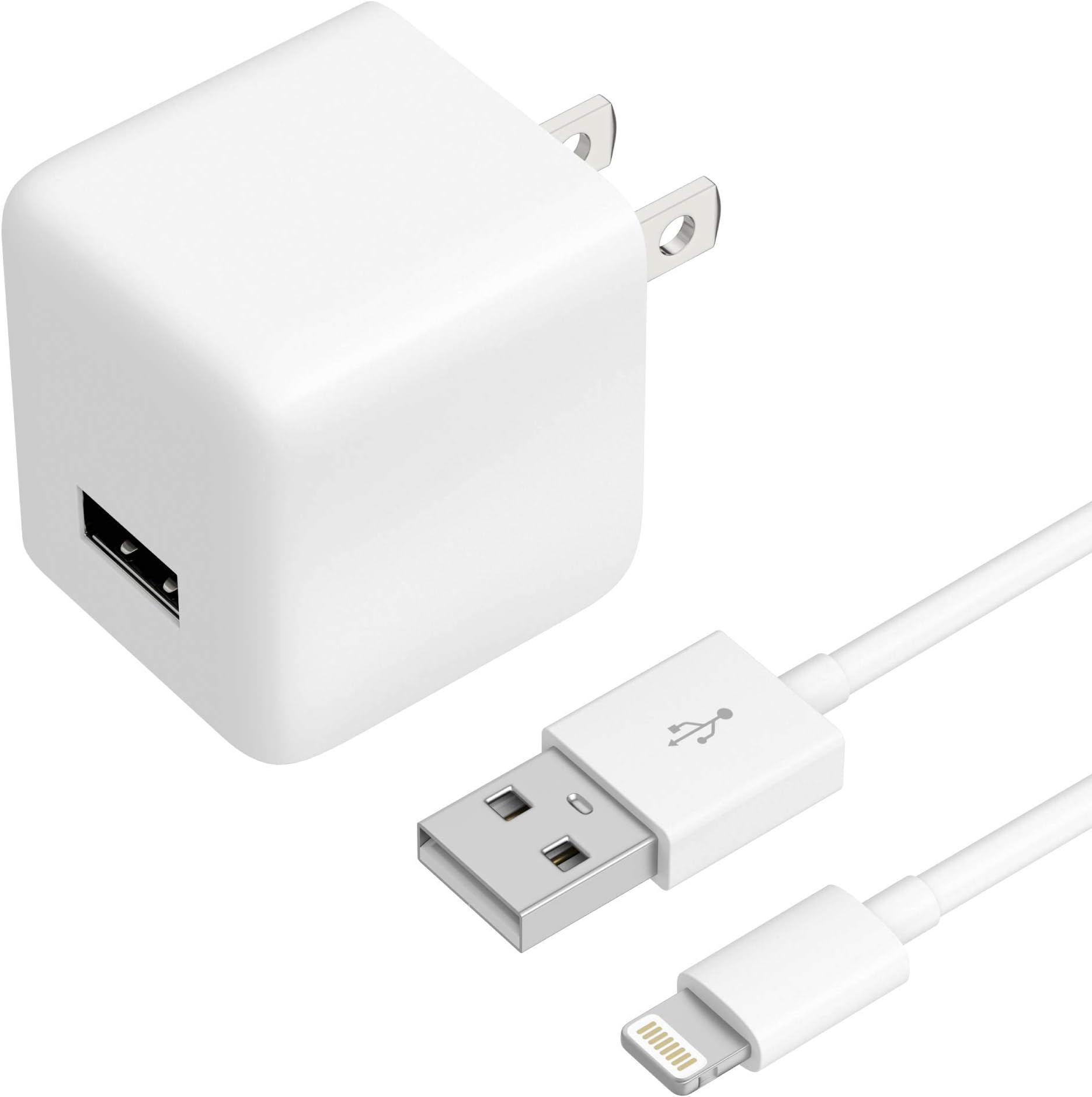 TalkWorks USB Cable Compatible w/ iPhone 14/14 Plus/14 Pro/14 Pro Max, 13/Mini/Pro/Pro Max, 12/Mini/Pro/ProMax, Phone, AirPods, iPad - 5' Lightning Cable Wall Charger Adapter - MFI Certified (White)