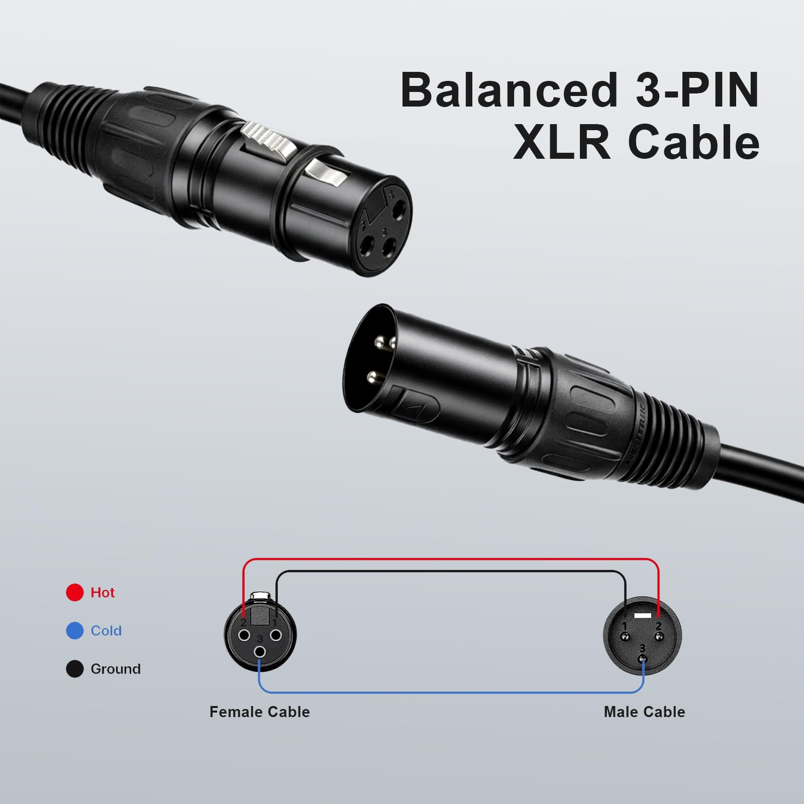 Lot de 4 câbles de microphone XLR, 3 broches XLR mâle vers femelle, cordon audio équilibré, double blindage, réduction du bruit, fil XLR noir pour mixeur, microphone, haut-parleur