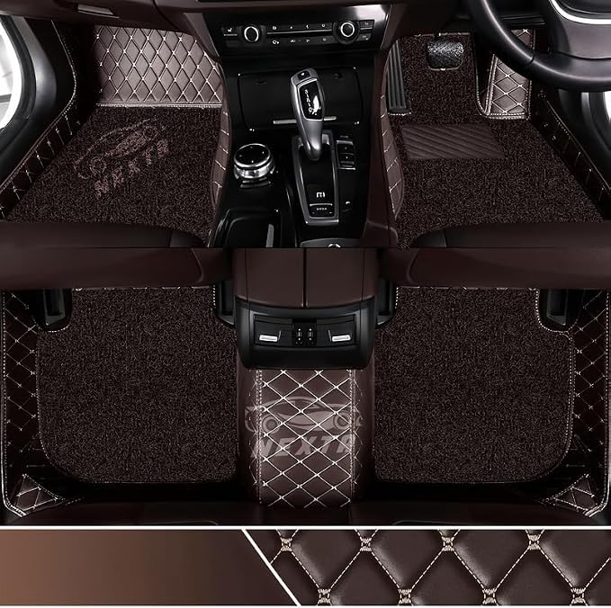 Image of NEXTA Premium Nappa Luxury Leather with Grass Mat Complete Set || 100% Waterproof and Washable||7D Cars Floor Mats for VinFast VF MPV 7-7 Seater (All 3 Rows) | Color : (Coffee)