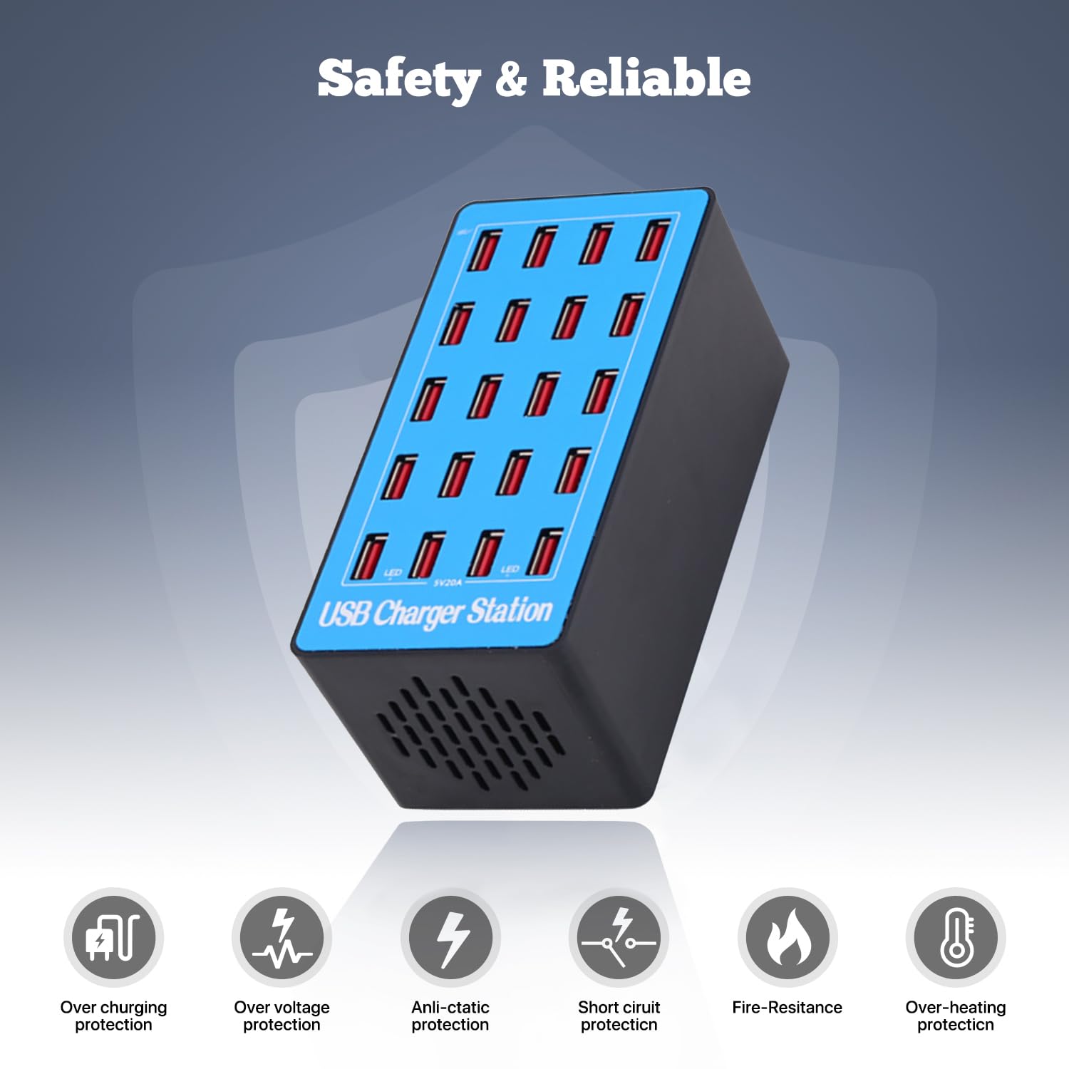 Caricatore Multiplo, Stazione di Ricarica a 20 Porte USB da 100W/20A, Hub di Alimentazione Compatibile Con iPhone 12/13/14/15, Samsung S24/S23/S22, Google, Tablet