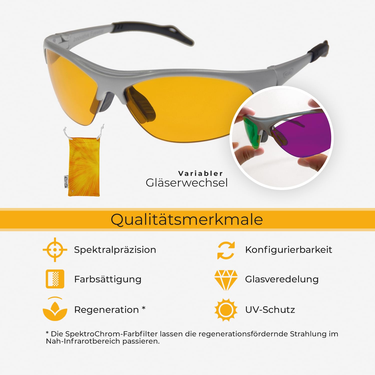 PRiSMA SpektroChrom Farbbrille GELB (Y) Heiterkeit & Nervenstärke, Brille mit Farbfilter zur Farbtherapie