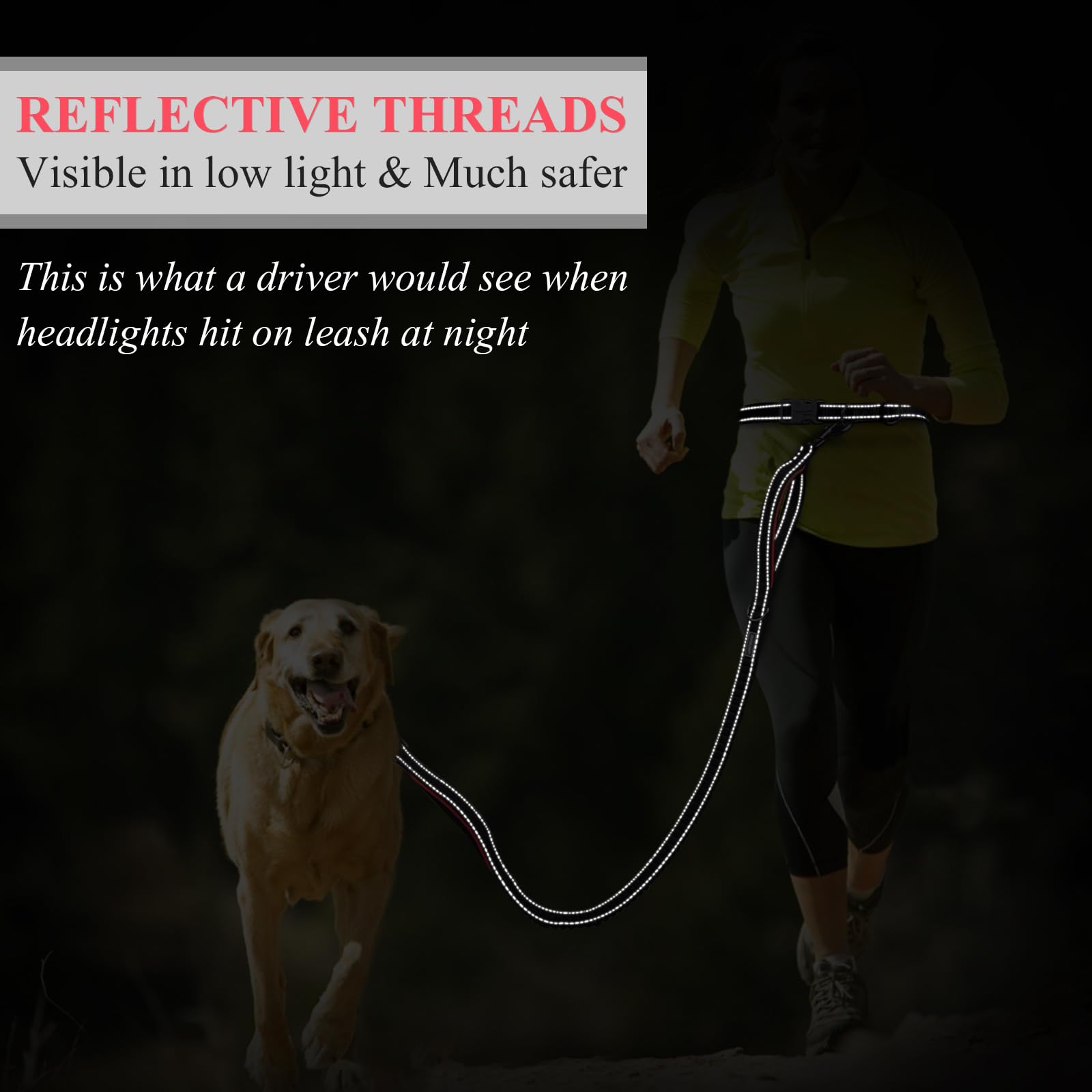 VIVAGLORY Correa para Perro sin Manos, Correa de Cintura con Bungee Absorbente de Choques para Perros Medianos y Grandes, Correa Reflectante Ajustable para Correr con Asa Acolchada, Negra-Roja