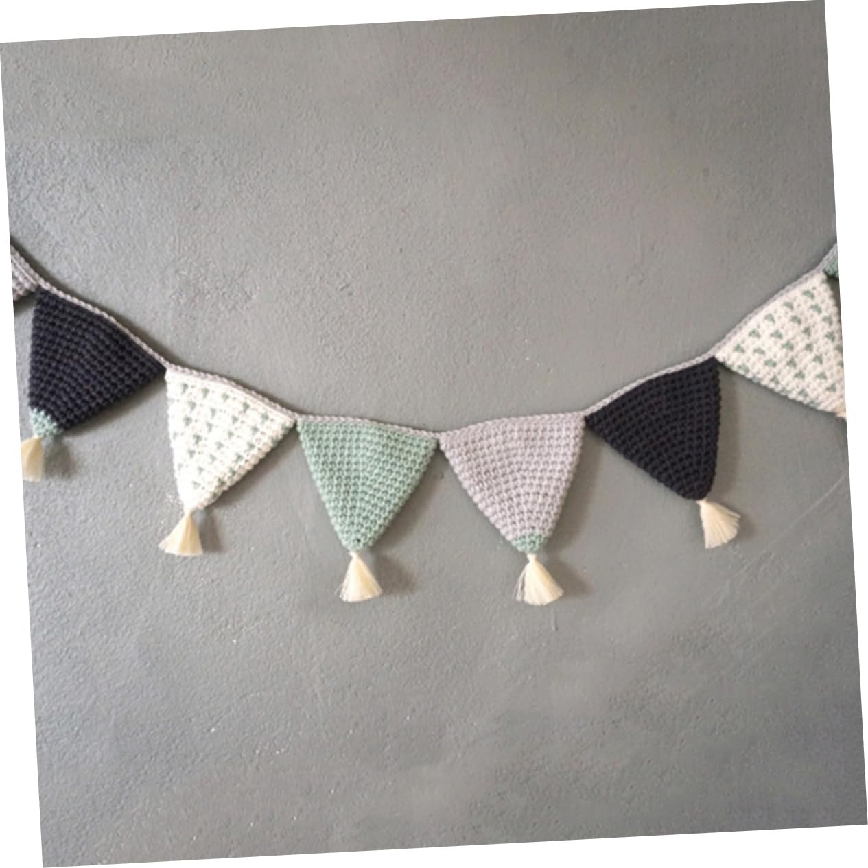 Toyvian 2piezas Guirnalda De Banderines De Algodón Mano Para Decoración De Cumpleaños y Shower Banderines Triangulares Para Habitaciones Infantiles Verde