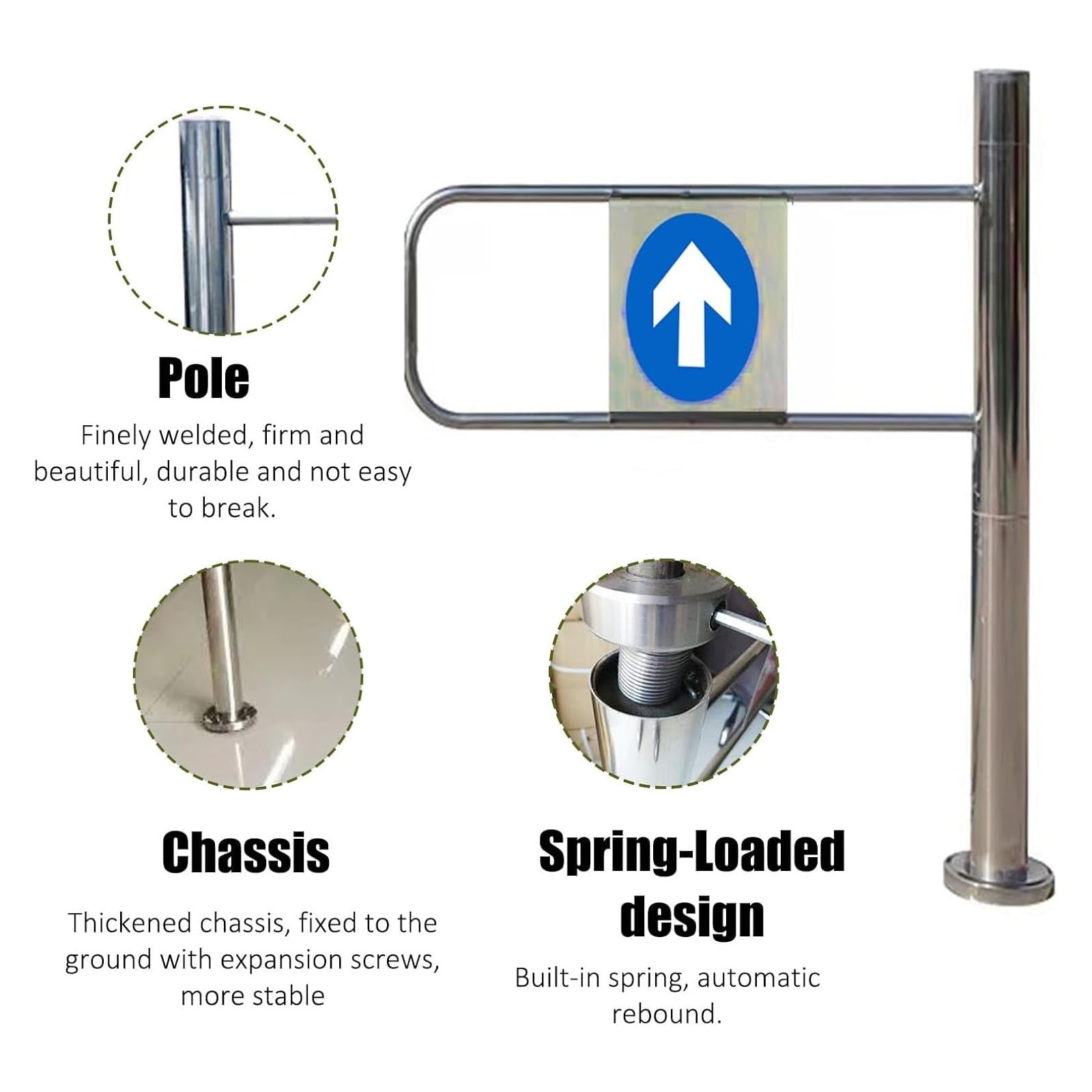 Portillon de sécurité pivotant pour supermarchés, bibliothèques et magasins - Portillon d'entrée à Ressort en Acier Inoxydable (Gauche, 110 cm/44 po) - Solution de contrôle d'accès