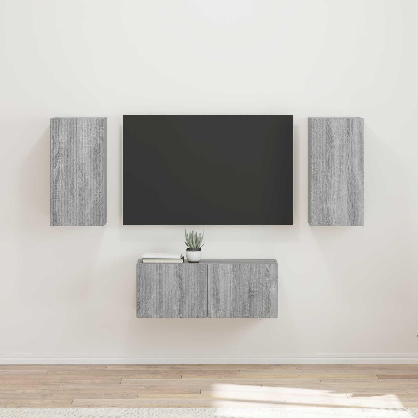 TV-Schrankset Wandmontiert 6-teilig, Graues Sonoma Holzwerkstoff, Modernes Media Center, Wohnzimmer Möbel, Stauraum für Entertainment-Bereich