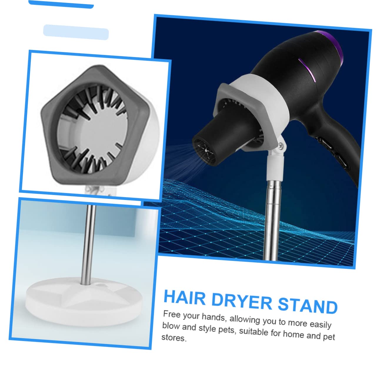 Homoyoyo Verstellbarer Haartrocknerständer Stabiler Bodenhalter aus Edelstahl Freihändige Nutzung mit 50-106cm Höhe für Zuhause und Haustierpflege für Fön und Grooming