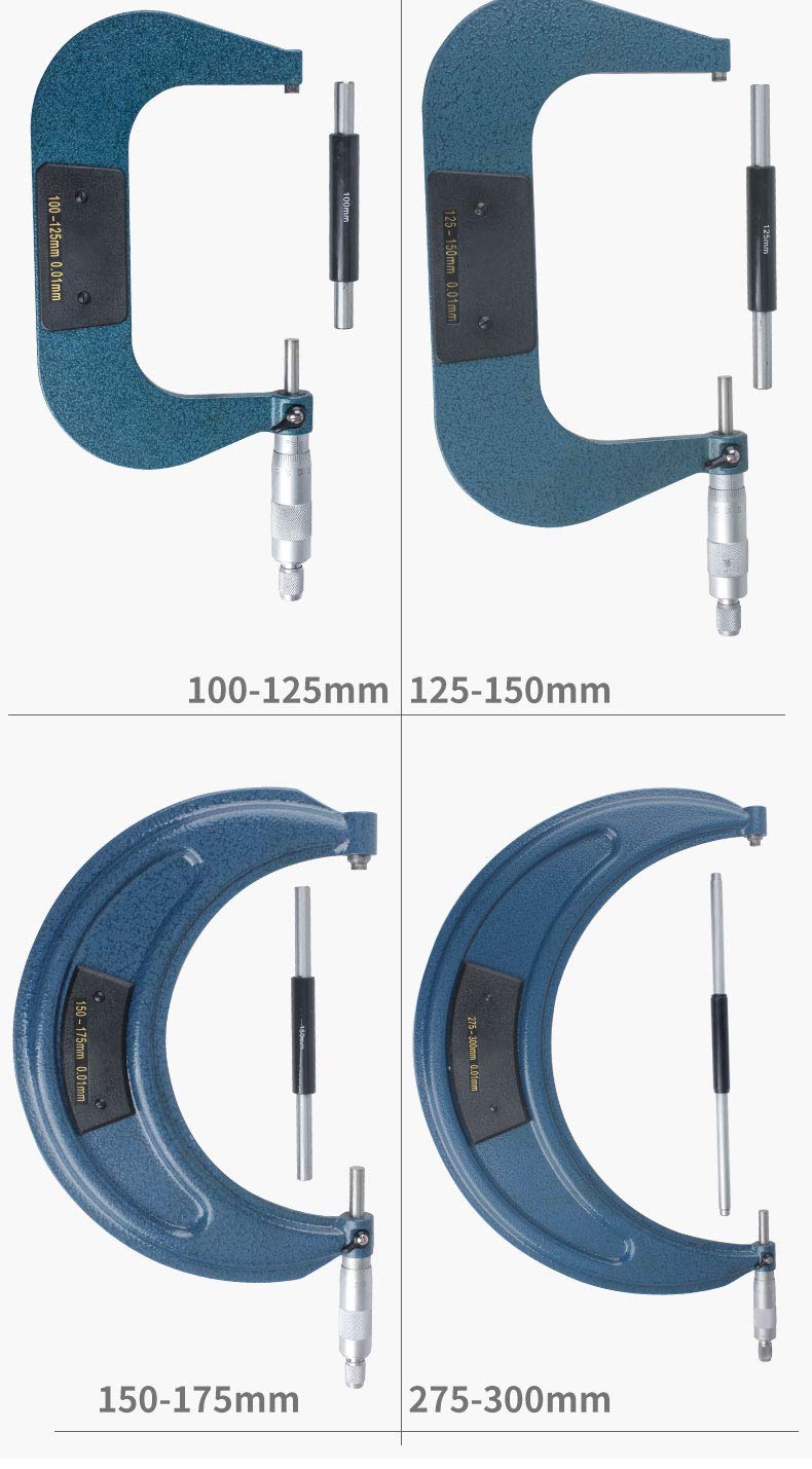 Hanchen Micrómetro externo de 0 a 25 mm, 275 a 300 mm, diámetro exterior, micrómetro en espiral, micrómetro exterior, certificado CE (100 a 125 mm)