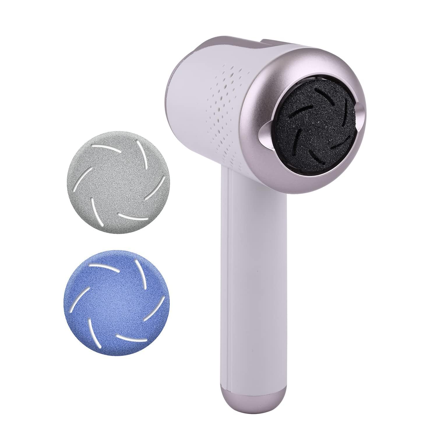 Zureni Wireless Portable Foot Grinder Callus Remover for Feet Filer Rechargeable Pedicure Tool with 3 Roller Heads & 2 Speeds (White)