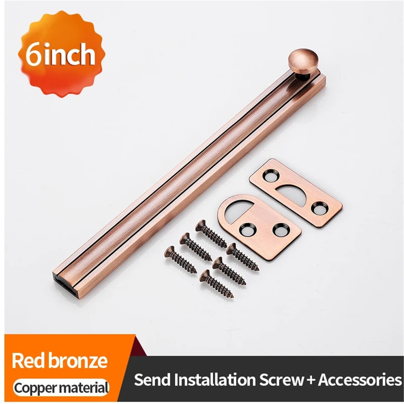Pestillo De Seguridad Para Puerta Pestillo de pernos totalmente cobre 2/3/4/6/8 pulgadas, cerradura puerta montada en superficie, fuerte for ferretería(6 inch Red bronze)