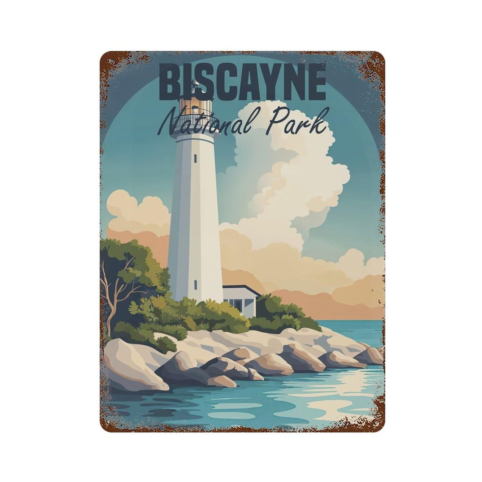 Biscayne National Park Rust Effect Tin Sign 15.7"x11.8", Retro Wall Decor for Pub, Kitchen And Man Cave Decor
