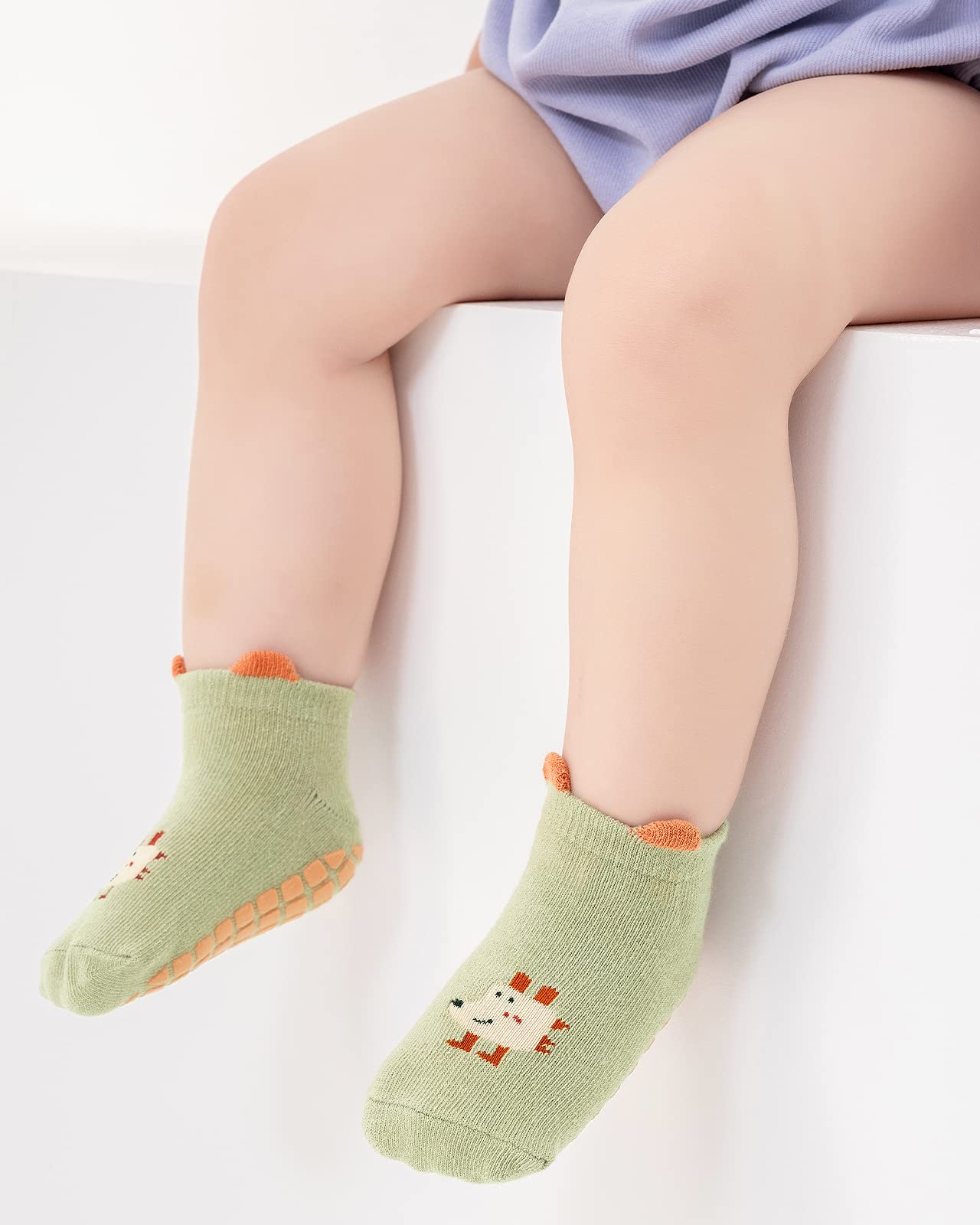 Adorel Chaussettes Antidérapantes Coton Basse Motif Animaux Bébé Lot de 6
