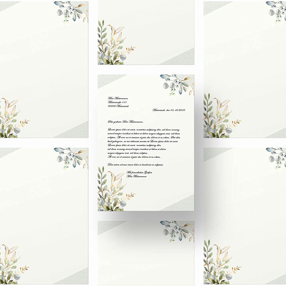 Carta da lettera decorata RAMI VERDI DIN A4 Fiori & Petali