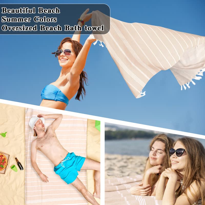 Toalla Playa Grande Algodón 80x190cm Originales Fouta Beach Towel con Flecos, Seca Rápida, Sin Arena, Color Caramelo