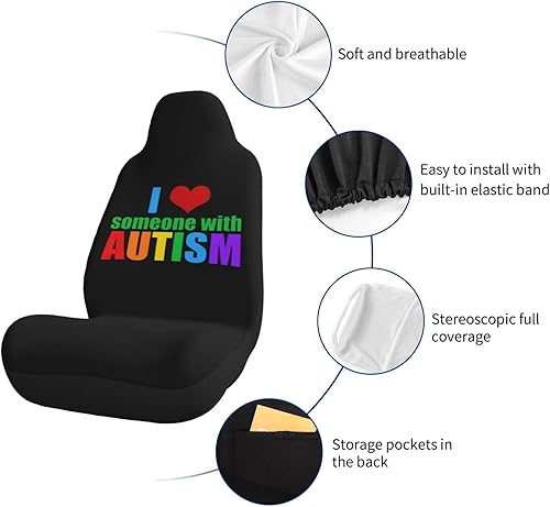 Miniatura 6 de Autism Awareness - Juego de 2 fundas universales para asiento de automóvil, para camión, SUV, con texto en inglés "I Love Someone with Autismo",