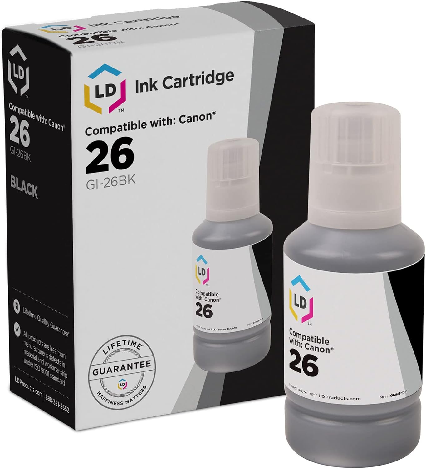 LD Products Compatible Ink Bottle Replacement for Canon GI-26 / GI26BK (Black) for Maxify GX6020 & GX7020